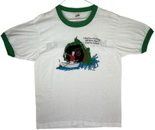 Vintage 80s Fishing Funny Ringer Shirt Mens Large 1980s Made In USA White Green
