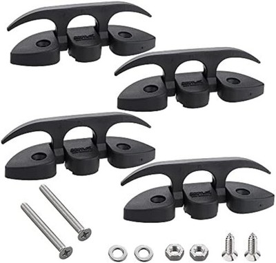VTurboWay 4 Pack 5'' Folding Cleat, Flip-up Dock Cleat w' Long Screws Black