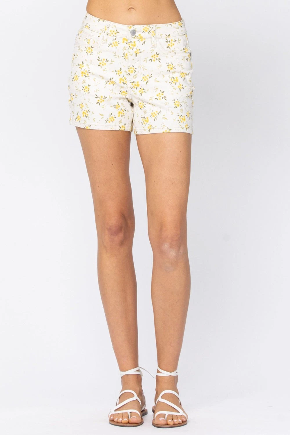 Judy Blue Floral Print Mid Rise Denim Shorts Women's 2XL NWT Stretch
