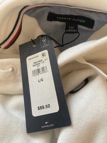 Tommy Hilfiger Hoodie Sweatshirt Pullover Size L White Red Blue Logo Pocket - Picture 12 of 15