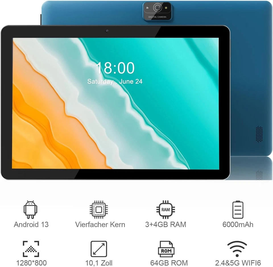 VASOUN Tablet 10 Zoll, Android 13 Tablet, 64GB ROM, Quad Core 1.6 GHz Prozessor - Bild 2 von 4