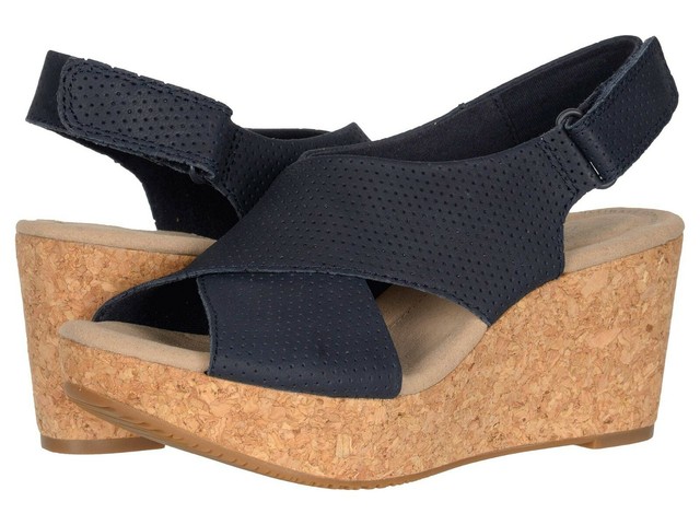Clarks Women's Annadel Parker Wedge Sandal Navy Suede 8 M US for sale online | eBay