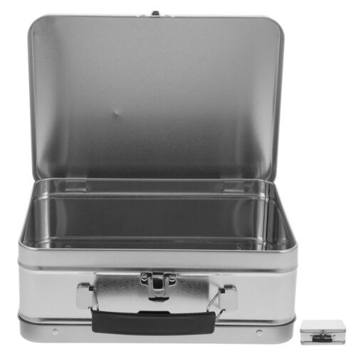Metal Lunch Box Tinplate Container with Handle for Food Storage Crafts Retro