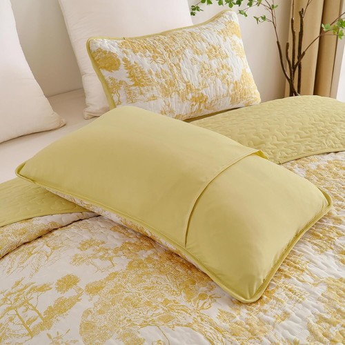 WONGS Queen 3-Pc Botanical Quilt Set-Toile Floral Microfiber Coverlet All Season - Picture 101 of 103