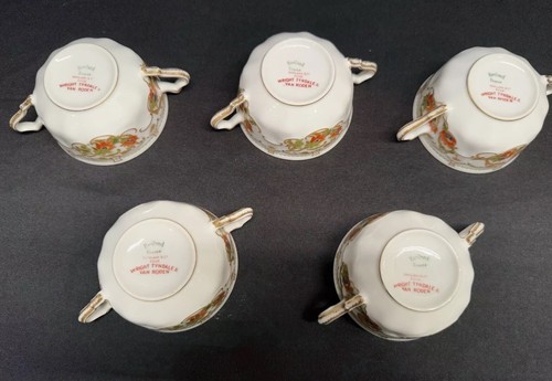 (5) Vintage 2 Handle Lidded Bouillon Cups And Saucers Haviland Wright Tyndale - Picture 19 of 24