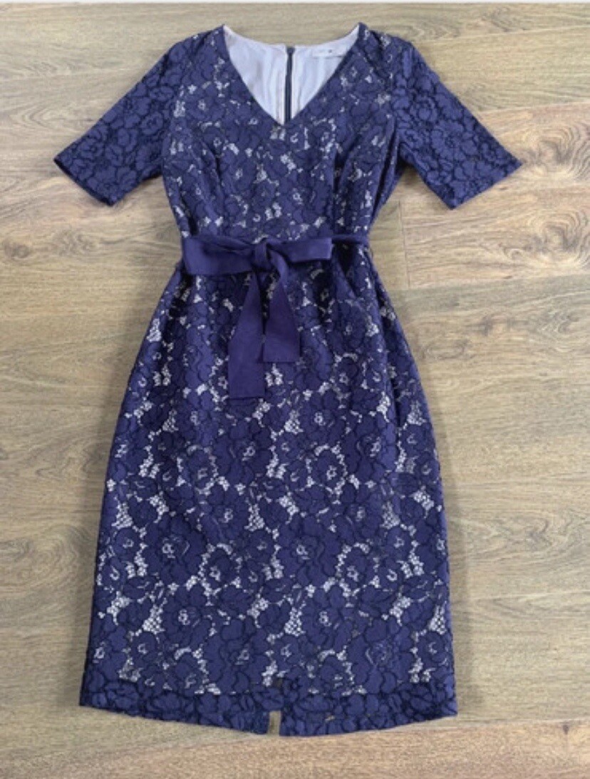 Per Una Navy Lace Dress Ribbon Tie Dress Size 8 Lined | eBay UK