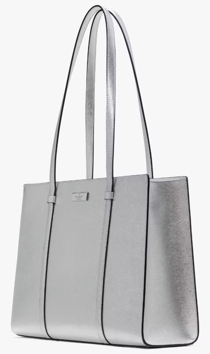 Kate Spade Kenzie Large Tote Bag KI965 Metallic Silver Purse NWT