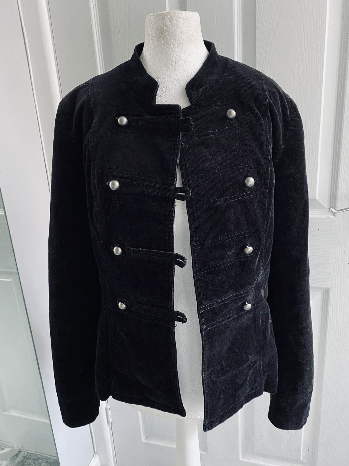 JOHN ROCHA Black Corduroy Military Style Jacket UK 10