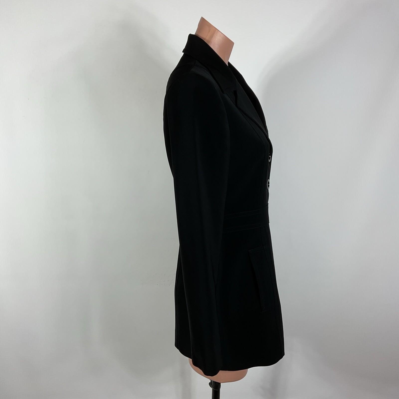 VTG Y2K Bebe 4 Longline Blazer Formal Coat Jacket Mob Wife Black USA MADE image 4