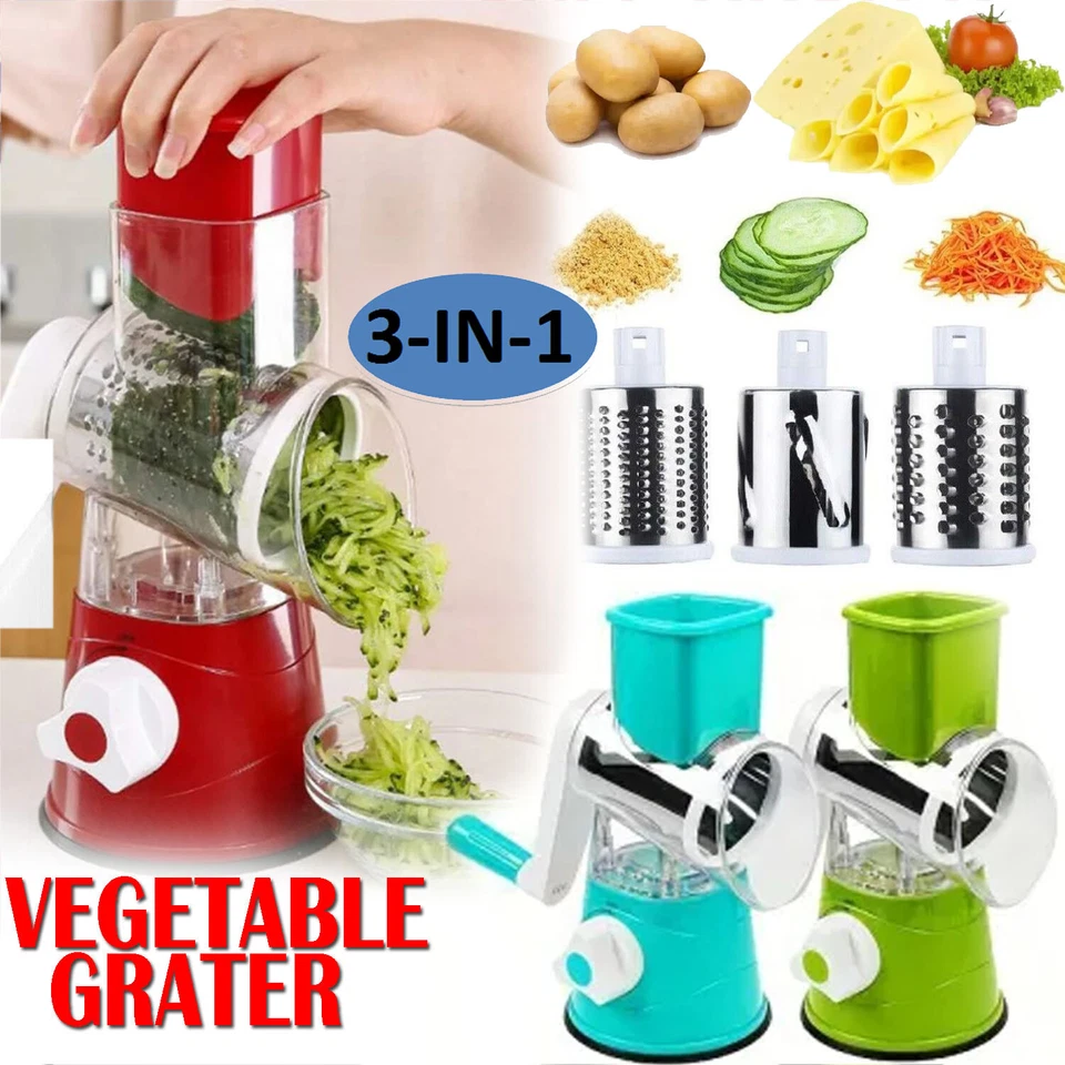 Manual Kitchen Vegetable Food Rotary Drum Grater Chopper Slicer Cutter Shredder - Picture 1 of 15
