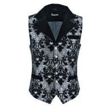 Victorian Gentlemans Aristocrat Vest Black Silver Tapestry Stylish Casual Vest
