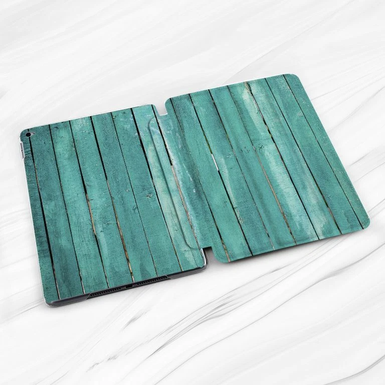 Turquoise Blue Rustic Wood Case For iPad 10.2 Air 3 4 5 Pro 9.7 11 12.9 Mini - Image 2 of 4