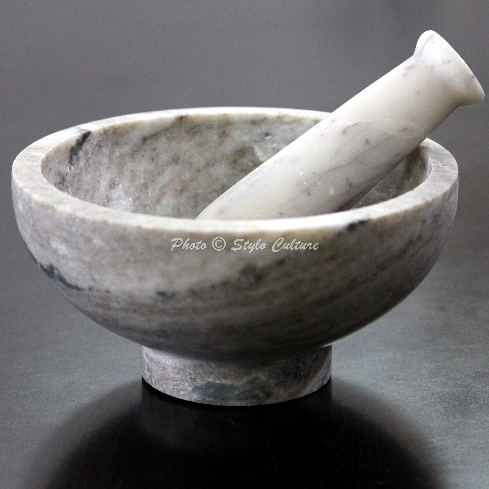 Brown Marble Mortar Pestle Set Grinder Indian Round Kitchen Spice Grinder Bowl