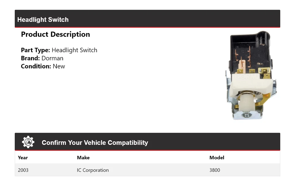 For 2003 IC Corporation 3800 Dorman Headlight Switch - Image 2 of 4