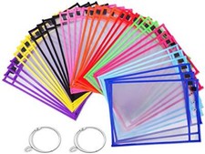35 Pack Dry-Erase Pockets Reusable Plastic Sleeves Assorted Colors Waterproof...