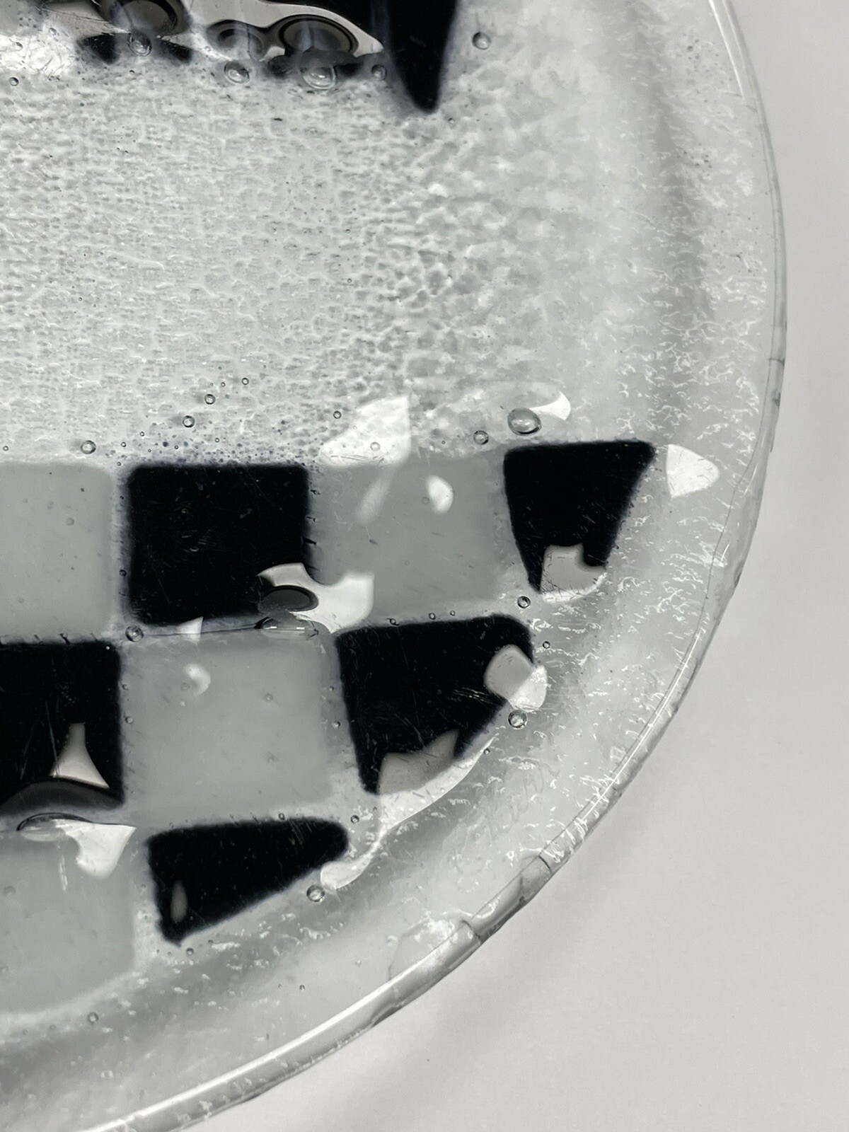 Peggy Karr Signed Fused Art Glass Rooster Checkered  7.75” Plate Mackenzie Style