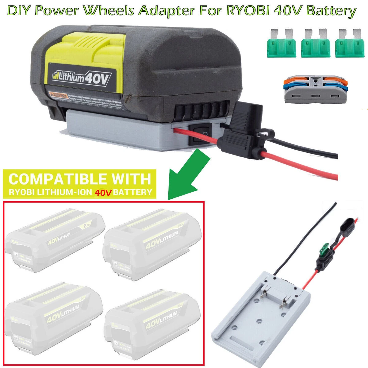 For Ryobi 40V Lithium Li ion Battery Convert to DIY Connection