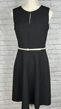 Calvin Klein Dress Size M Career Work Lined Black Belted Sheath Keyhole Neckline