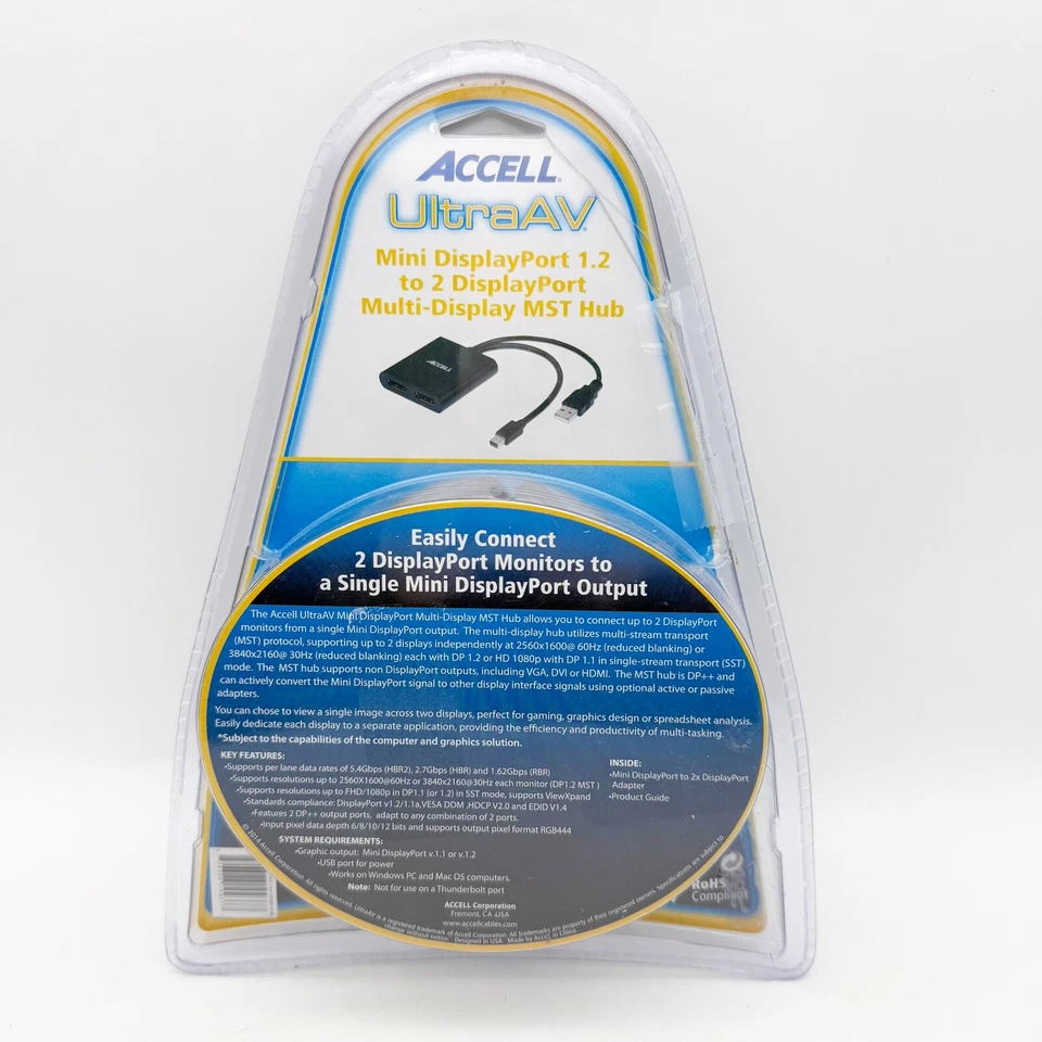 ACCELL UltraAV DisplayPort 1.2 to 2 DisplayPort Multi-Display MST Hub K088B-004B - Image 2 of 2