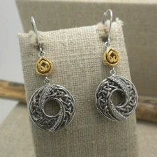 Sterling Silver & 10K Celtic Knot Whirlpool Earrings Keith Jack Gift Boxed CZs