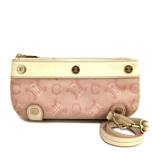 CELINE Macadam Canvas Leather Pouch Bag w/Shoulder Strap Pink/6BF0188