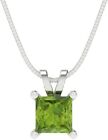 14K Solid White Gold Natural Green Peridot Solitaire Pendant Without Chain
