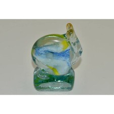 Glass Snail Figurine, Aqua Glass w Blue Yellow Inclusions, Glass Snail Sculpture