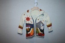 kids hand knit l/s sweater w/ hood, sun, cloud, cactus,lama handmade.