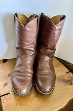 Men's Justin #3404 Brown Leather Western Roper Boots Size 8 EE Made in USA