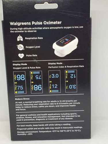 Walgreens Pulse Oximeter w/ Respi Rate, O2 level, Pulse Rate- Portable/Fingertip - Picture 2 of 3