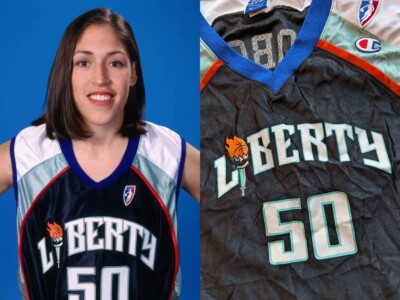 Rebecca LOBO #50 90s New York Liberty CHAMPION jersey XL black teal WNBA  vintage