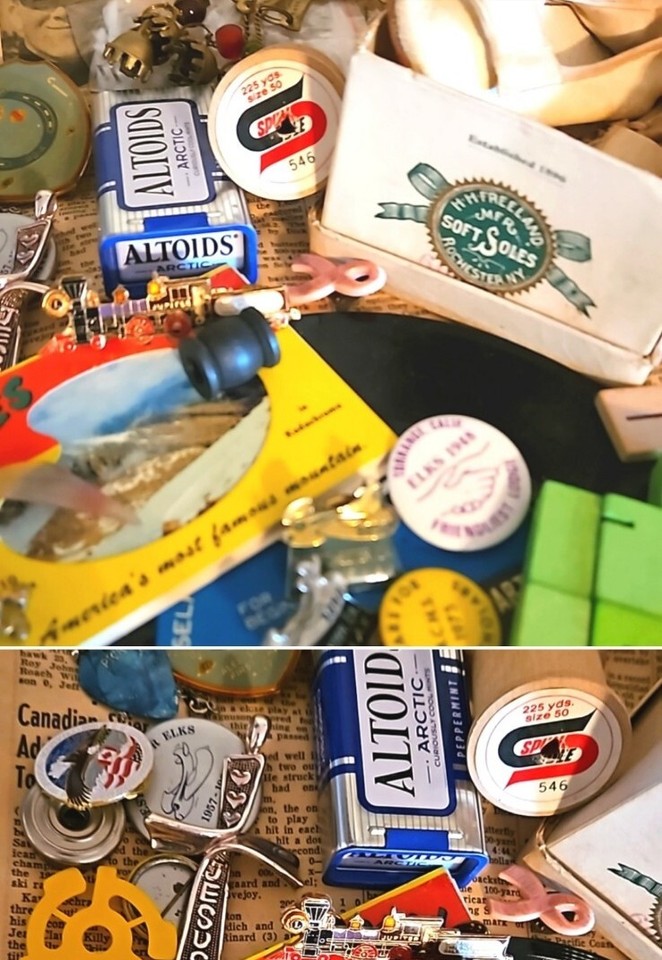 Fun Antique To Mod junk drawer lot vintage Pins, Ephemera, Kids Items