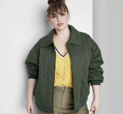 Wild Fable Quilted Bomber Jacket Large Green Bomber Jacket Wild
