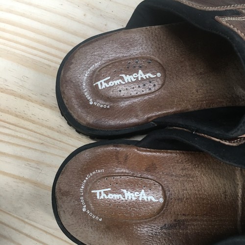 Thom McAn Sandals Mens 11 Casual Comfort Slip On Slide Brown Leather Flats - Picture 14 of 16