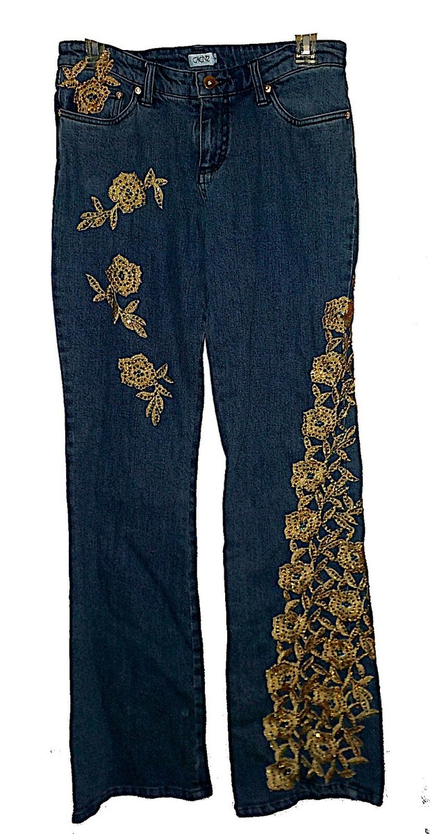 New jeans Cache Embellished Gold-Embroidery Rhinestones