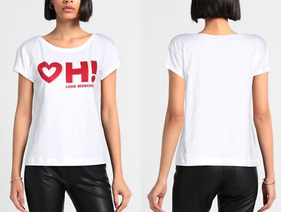 Moschino Love Blouse Heart Oh! Shirt T-shirt Boxy Fit Rhinestones Strass New XL