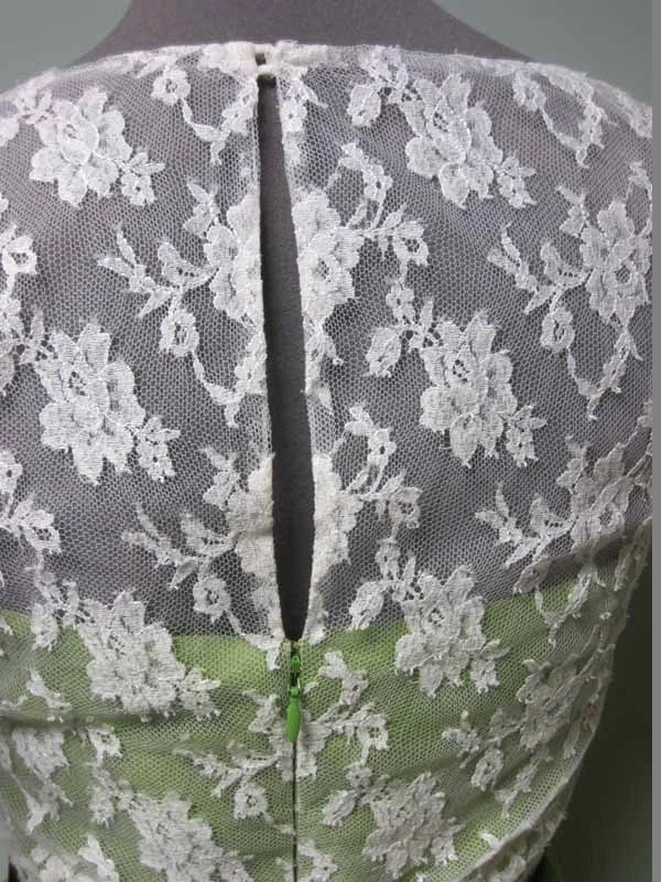 Abito organza Valentino Chantilly pizzo capesante sovrapposto corpetto fiocco cintura 40