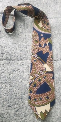 Men's Vtg Pierre Balmain Silk Tie 80s  mauve Brown Blue Green   59'' x 3 Italy