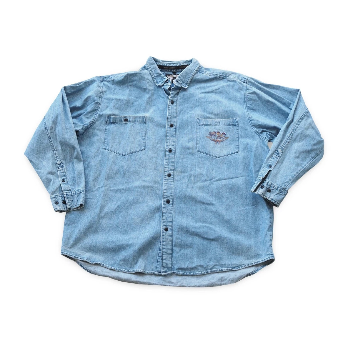 Harley-Davidson Denim Long Sleeve Casual Button-Down Shirts for