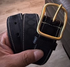 Coach belt with monogram pattern, Brass Buckle, Canvas and leather material.