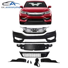 Front Bumper Cover Upper Lower Grille Fog Lights For 2016-2017 Honda Accord