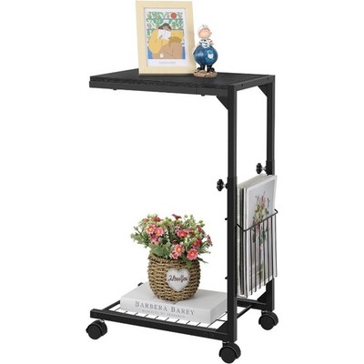 C Shaped Side Table Adjustable End Table with Wheels C Table for Small Spaces