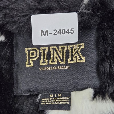 PINK Victoria's Secret Women Jacket M Black Sherpa Lined Logo