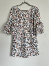 ZARA BASIC COLLECTION Floral Ruffle Sleeve Shift Dress White Multicolor Size S