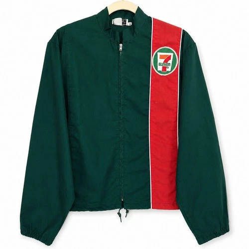 Vintage 7-Eleven Employee Zip Jacket Green 90s 711 Canvas Uniform Workwear USA - product listing photo