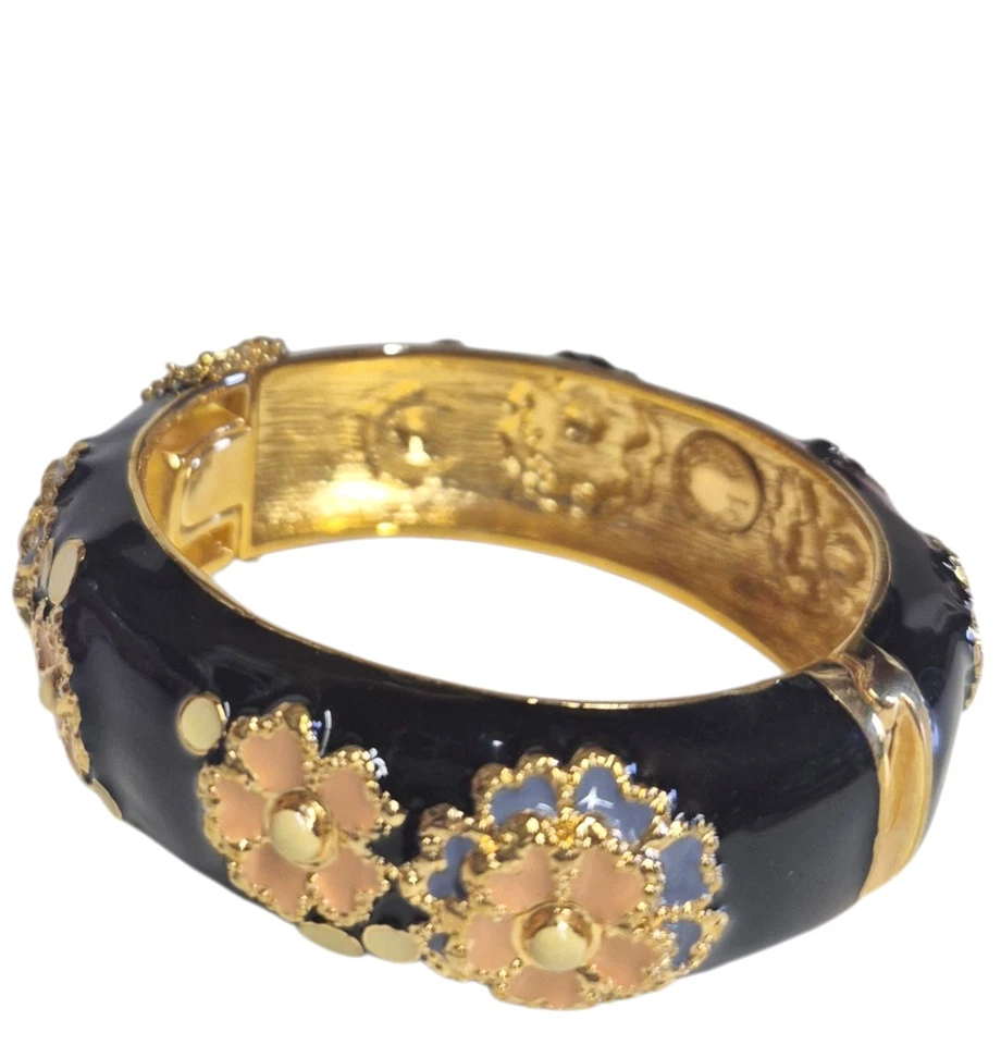 Brazalete ancho floral J.Crew negro multicolor latón chapado en oro brillante Foto 4 de 4