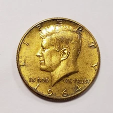 1964 50c Kennedy Silver Half Dollar - Gold Plated - SKU-Q1399