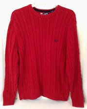 Ralph Lauren Cable Knit Sweater Men L Red Fisherman Chunky Preppy Y2K 90s Chaps