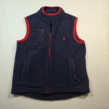 Boys Polo Ralph Lauren Fleece Vest Navy Red Trim Size 6