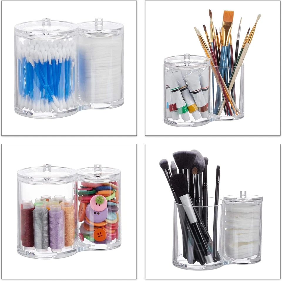 Organizer, Cotton Fioc, Doppio Contenitore per Dischetti Di Cotone, Rotondo, Con - Immagine 3 di 4